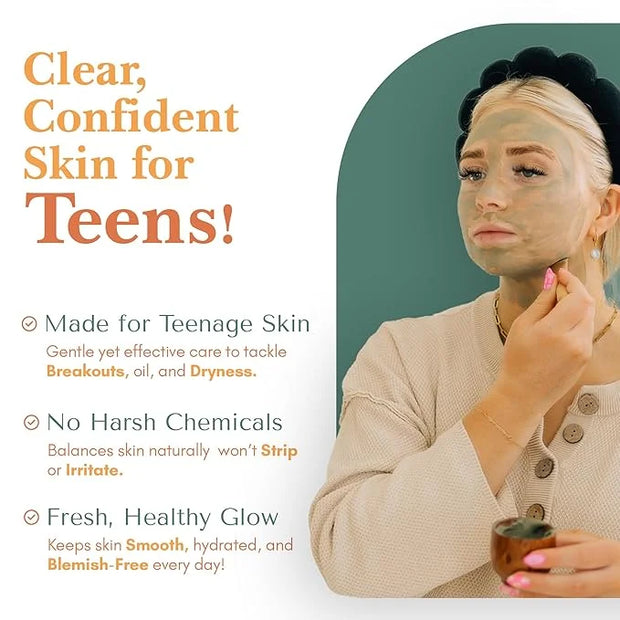 Healing Happy Method - Teen Skin Care Set with Cleanser, Toner, Moisturizer, Clay Mask, and Zit Stick | Hydrates, Controls...