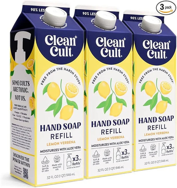 Cleancult Liquid Hand Soap Refills - Lemon Verbena - Moisturizes Dry & Sensitive Skin - Made with Aloe Vera & Essential Oi...