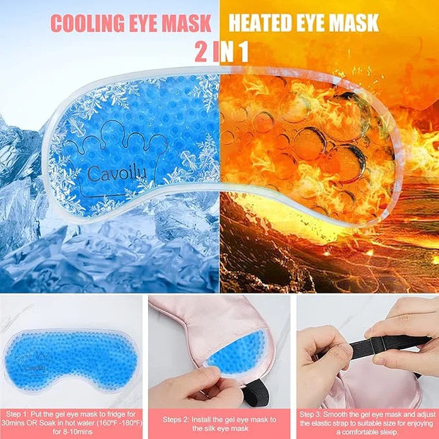 Cooling Eye Mask for Sleeping, Silk Sleep Mask w/Gel Eye Mask, Heated Eye Masks, Blindfold Eye Cover Women Sleeping Mask f...