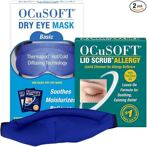OCuSOFT Lid Scrub Allergy & Dry Eye Mask Bundle - Soothes Red, Irritated Eyelids - Pre-Moistened Eyelid Cleanser Pads & Re...