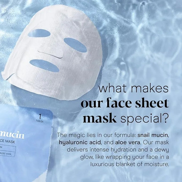 Baebody Snail Mucin Face Sheet Mask (6 pcs) - Anti Aging and Moisturizing Face Mask with Hyaluronic Acid - Deep Hydration ...