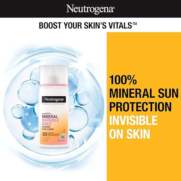 Neutrogena Purescreen+ Invisible Daily Defense Mineral Sunscreen for Face with SPF 30, Broad Spectrum Mineral Sunscreen wi...