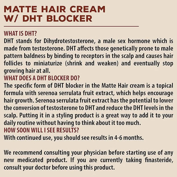 Suavecito Pomade Matte Hair Cream With DHT Blocker For Hair Regrowth - Low Shine Light Hold For Styling Thinning Hair To L...
