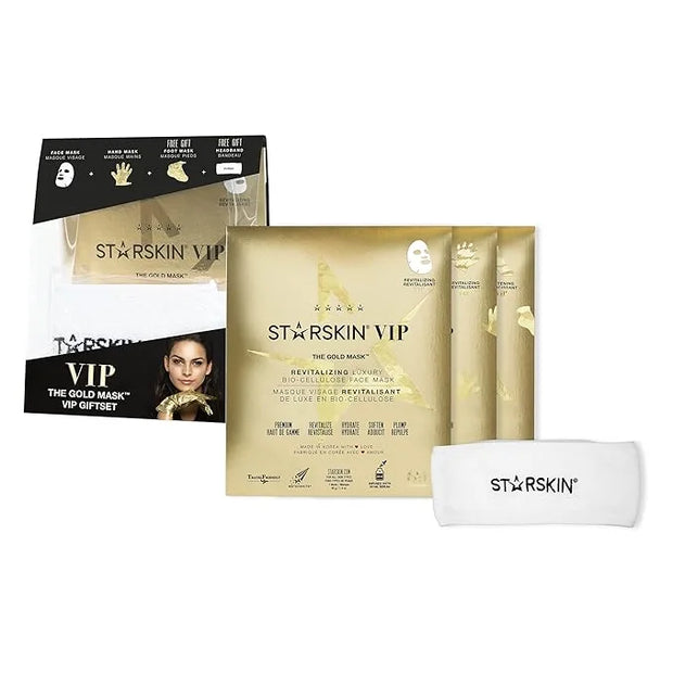 STARSKIN VIP The Gold Mask Giftset - High-end Gift - Complete Collection - Includes Hand, Foot, and Face Masks Headband - ...