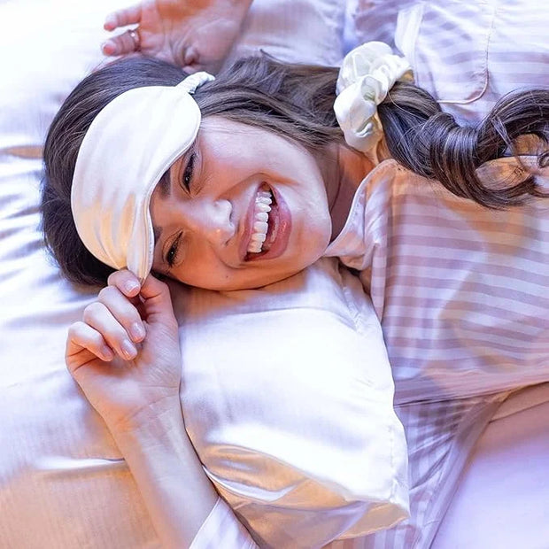 Vegan Silk Sleep Set, Silky Pillowcase with Large Scrunchie and Eye Mask for Hair and Skin, Self Care Essential Satin Nigh...