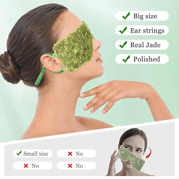 Jade Eye Mask & Rose Quartz Eye Mask - with Adjustable Strap for face 100% Natural Gemstone Jade Sleep Mask for Hot & Cold...