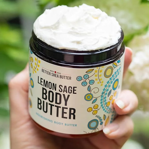 Lemon Sage Body Butter - Whipped Organic Shea Butter with Jojoba Oil and Essential Oils, Natural Lemon Lotion for Women an...
