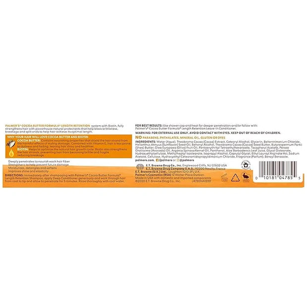 Palmer's Cocoa Butter & Biotin Length Retention Deep Conditioner, Strengthen, Nourish and Restore Elasticity and Shine, Su...