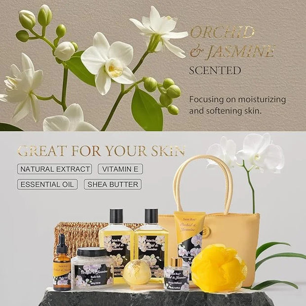 Mother's Day Gift for Mom Bath and Body Gift Basket Orchid & Jasmine Spa Gift Baskets for Women Fragrant Body Lotions, Bat...