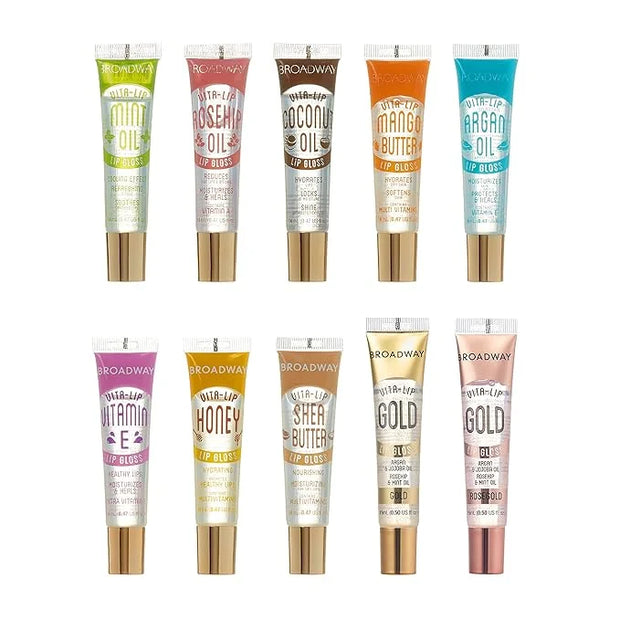 Ruby Kisses Broadway Vita-Lip Clear Lip Gloss (10 Pack), Ultra-Hydrating & Soothing Formula with Vitamins, High-Shine Non-...