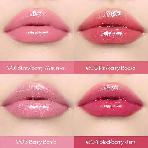 Flower Knows Violet Strawberry Rococo Glowy Lip Gloss G01+G02 +Hair Clips Set - Product Image