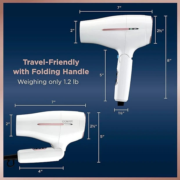 Conair Hair Dryer, Worldwide Travel Hair Dryer with Smart Voltage Technology and Folding Handle, Includes Concentrator - P...