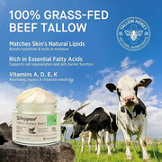 Beef Tallow Honey Balm for Skin: 100% Grass Fed Whipped Organic Moisturizer with Organic Raw Honey, Jojoba Oil, Vitamin E ...