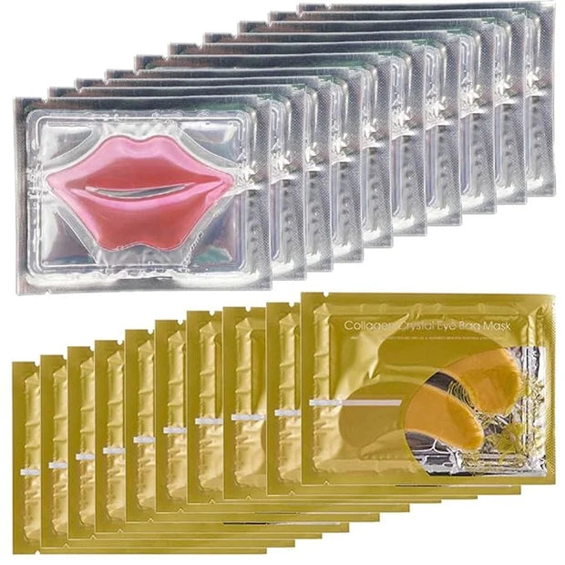 Gold Eye Mask And Pink Lip Mask,Natural Gel Eye Masks,Under Eye Gel Patches for Dark Circles,Eye Mask for Puffy Eyes,10 Pa...