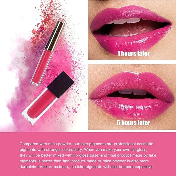 Lip Gloss Pigment Powder Natural Lip Dye 5 Colors x 10G and White Metallic Shimmer Pearl Glitter Pigment Powder for Lip Gl...