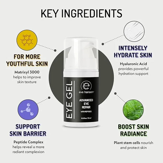 Eve Hansen Anti-Aging Eye Gel with Peptides | Under-Eye Cream With Plant Stem Cells, Hyaluronic Acid, Vitamin E | Cruelty-...