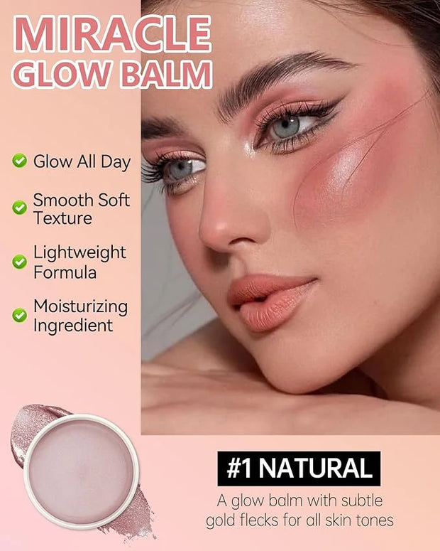 Multi Glow Balm,Miracle Glow Balm Tinted Face Creamy Blush for Women Cheek Lip Eye,Hydrating Lightweight & Blendable Color...