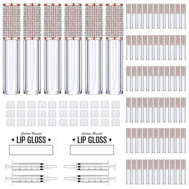 AMORIX 72 Pack 5ml Crystal Rhinestone Lip Gloss Tubes with Wand 5ml Empty Lip Gloss Containers Lipgloss Bottles with Stopp...