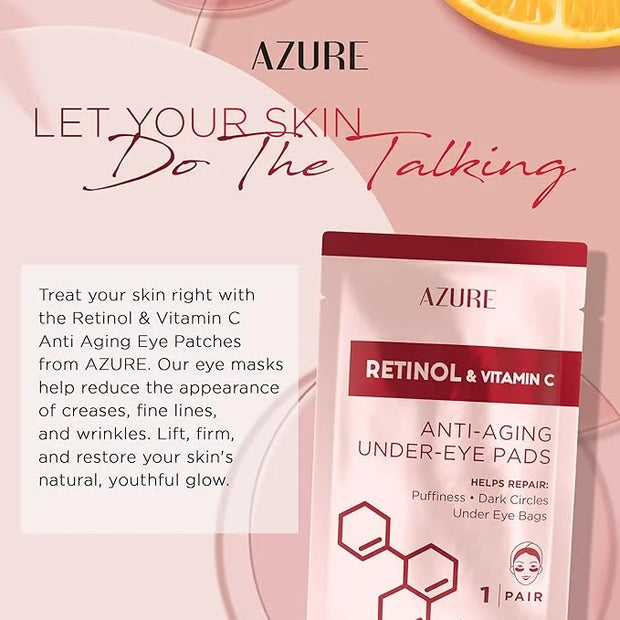 Azure Cosmetics Retinol & Vitamin C Anti Aging Under Eye Pads - Hydrating & Refreshing Eye Mask Patches - Reduces Fine Lin...