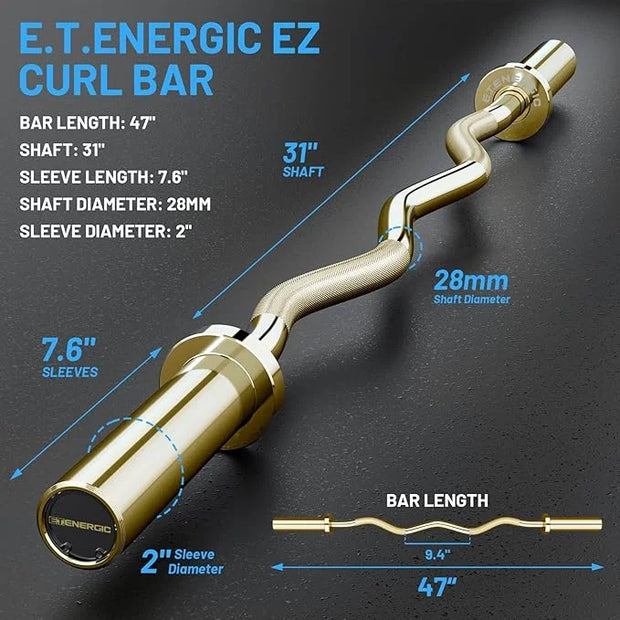 47" Olympic EZ Curl Bar 500-lbs Capacity Steel 2" Barbell - Product Image