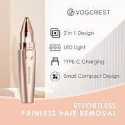 Eyebrow & Facial Trimmer: 2 in1 Rechargeable Facial Hair Removal & Eyebrow Shaver - Body Razor with Built-in LED Light (Ro...