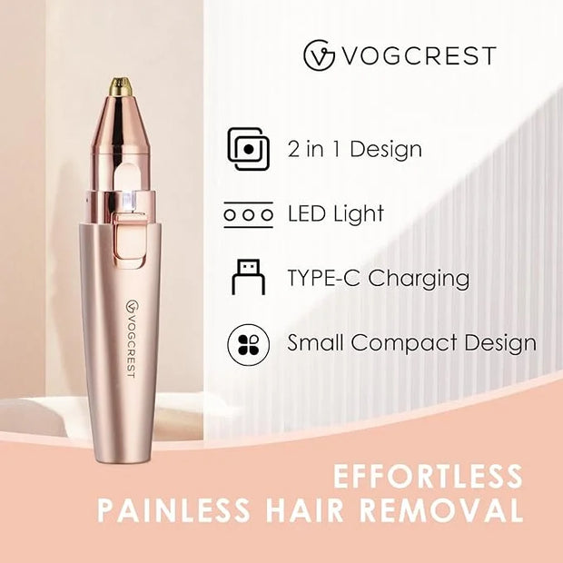Eyebrow & Facial Trimmer: 2 in1 Rechargeable Facial Hair Removal & Eyebrow Shaver - Body Razor with Built-in LED Light (Ro...