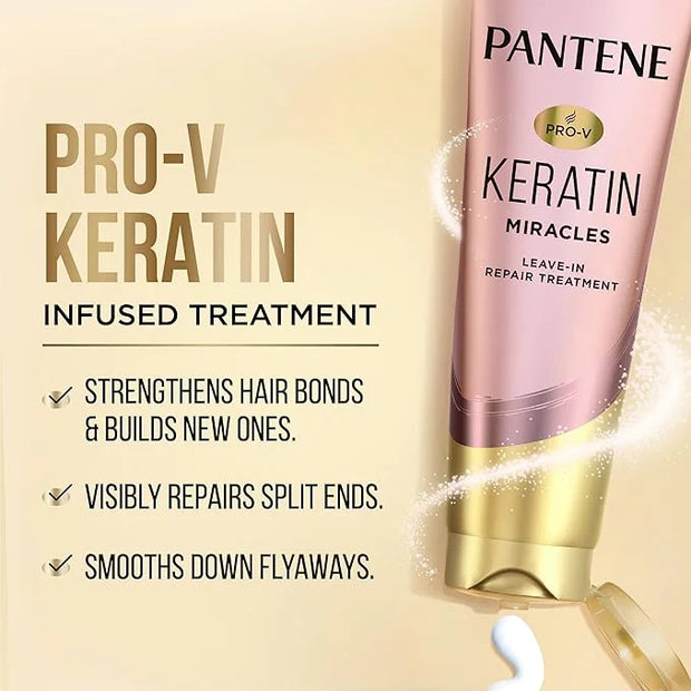Pantene Keratin Leave-In Conditioner with Argan Oil, Protein Treatment for Dry, Damaged & Color-Treated Hair, Repairs Spli...