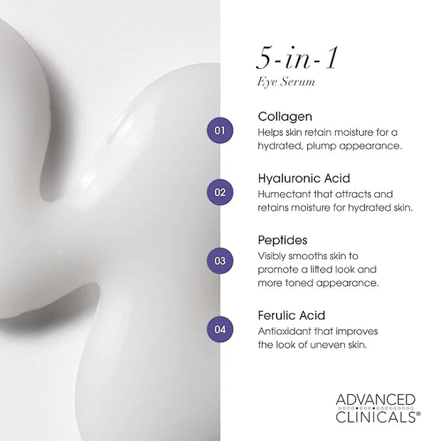 Advanced Clinicals 5-in-1 Eye Serum | Multi-Benefit Visible Anti Aging Under Eye Serum Face Moisturizer Reduces Appearance...