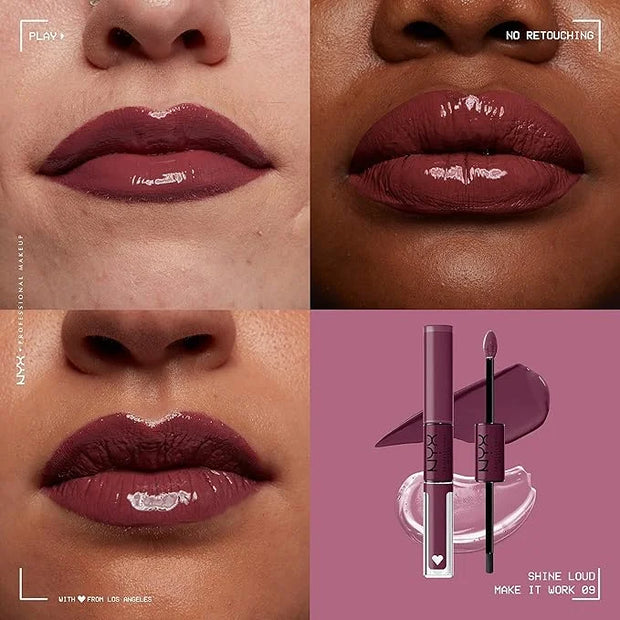 NYX PROFESSIONAL MAKEUP Shine Loud, Long-Lasting Liquid Lipstick with Clear Lip Gloss - Make It Work (Cool-Toned Plum) - P...