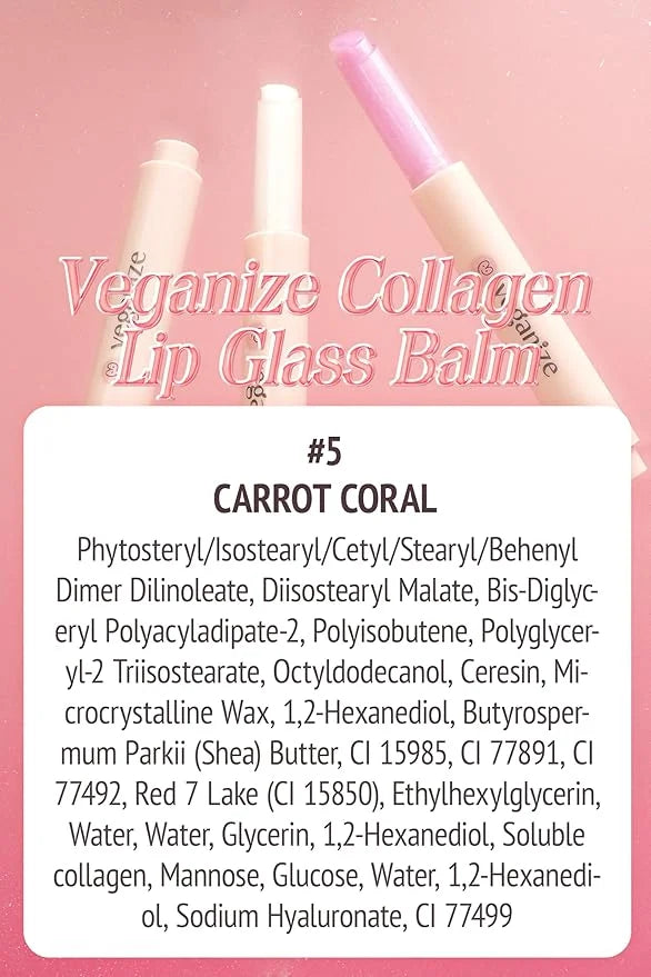 self beauty Veganize Collagen Lip Glass Balm - Hydrating Lip w/Hyaluronic Acid - Vegan Korean Lip Balm Moisturizing Lip Ca...