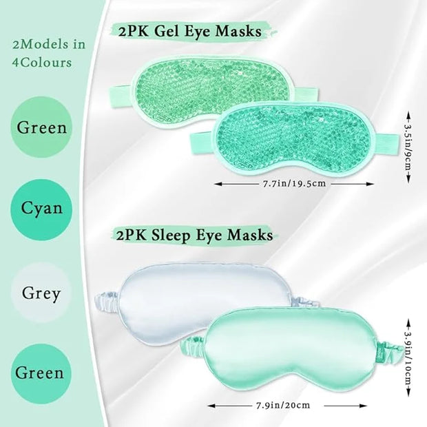 Cooling Eye Mask and Silky Sleep Mask 4 Packs for Man Women for Sleeping Frozen Ice Eye Mask Cold Warm Compress Puffiness ...