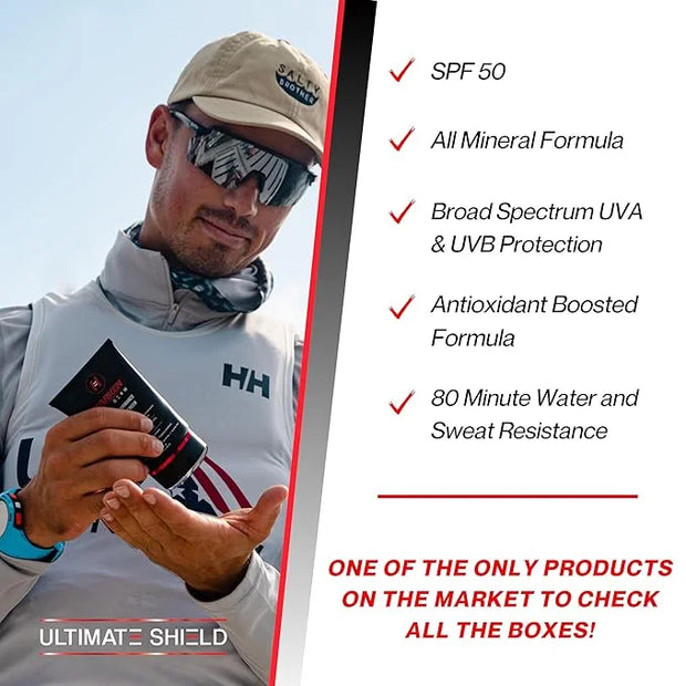 Ultimate Shield All-Day Protection Mineral Sunscreen with Antioxidants | SPF 50 | 80 Minute Water Resistant | Face and Bod...