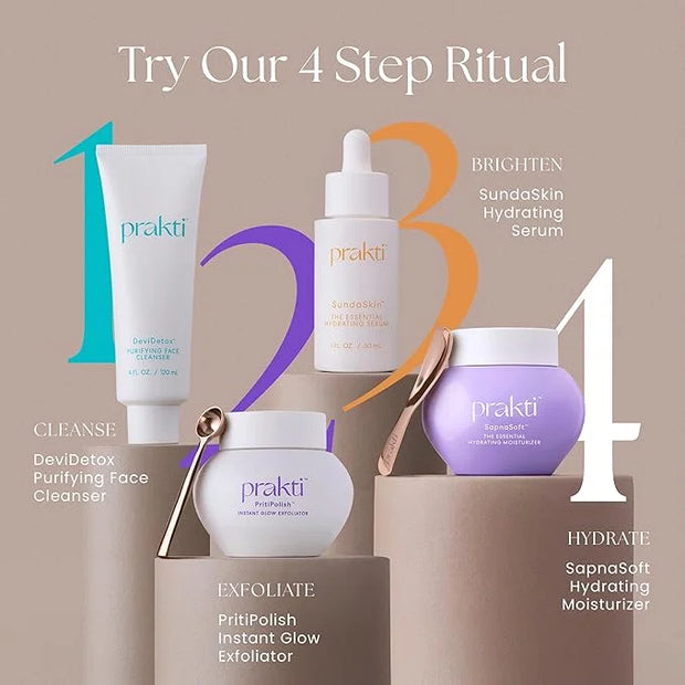 Prakti RaniRitual Daily Essentials Skincare Set with Face Cleanser, Exfoliator, Hydrating Serum and Moisturizer, Complete ...