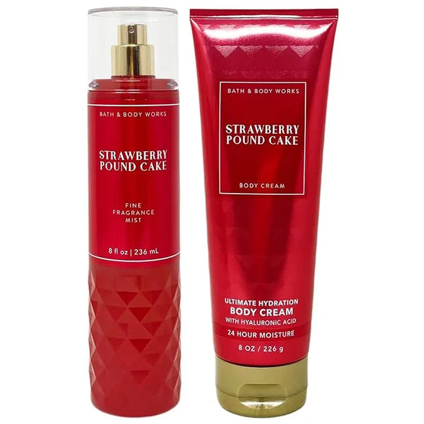 Bath and Body Works - Strawberry Pound Cake - Gift Set - Fine Fragrance Mist & Body Cream – 2021 - Product Image