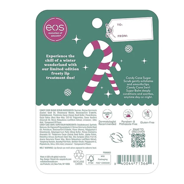 eos Holiday Lip Treatment Gift Set- Candy Cane Swirl Lip Scrub & 24H Moisture Super Balm, Limited-Edition Lip Care, Stocki...