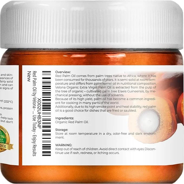 velona USDA Certified Organic Red Palm Oil 2 Fl Oz | Food and Cosmetic Grade | in jar | Extra Virgin, Cold Pressed | Skin,...