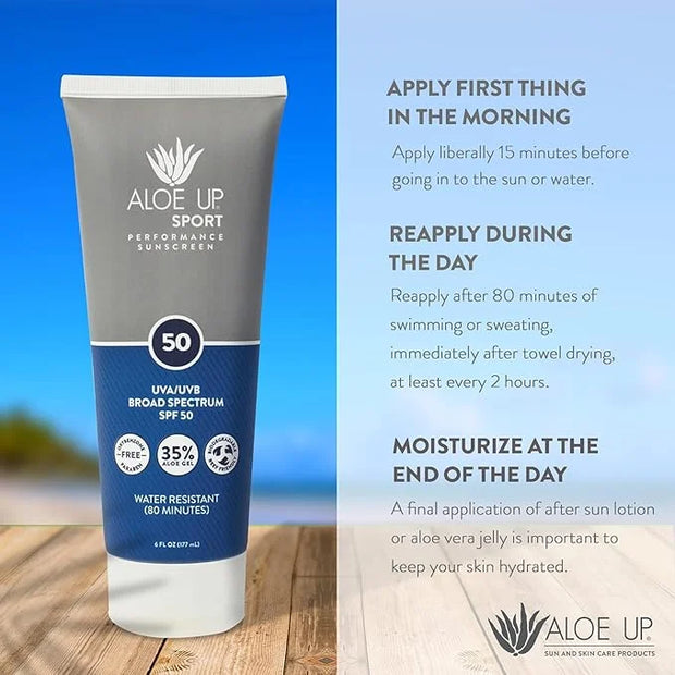 Aloe Up Sport Sunscreen Lotion SPF 50 - Broad Spectrum UVA/UVB Sunscreen Protector for Face and Body With Hydrating Aloe V...