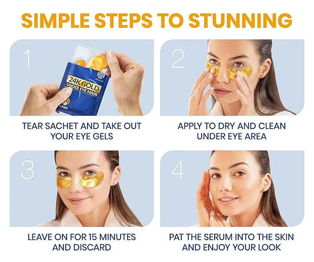 Stylia Under Eye Patches for Puffy Eyes and Dark Circles (30 Pairs) - 24k Gold Under Eye Mask with Vitamin C, Hyaluronic A...