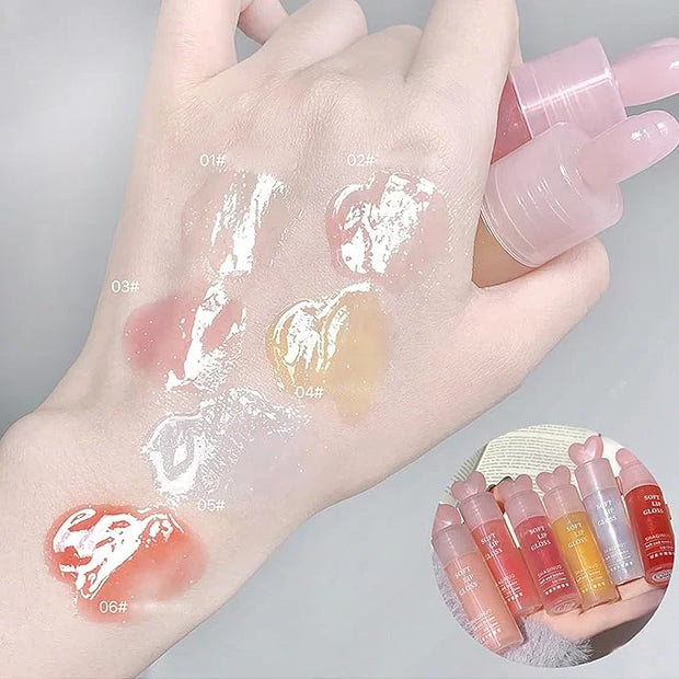 6 Colors Plumping Lip Gloss Set, Hhydrating Water Mirror Clear Lipstick Makeup, Shimmery Glitter Moisturizing Lip Gloss wi...