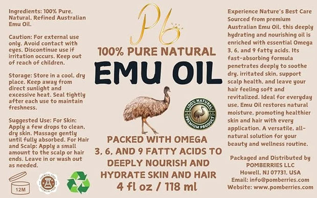 Emu Oil, 100% Pure Australian Emu Oil – Refined & Unscented – Natural Moisturizer for Hair, Skin, Face & Body – Helps with...