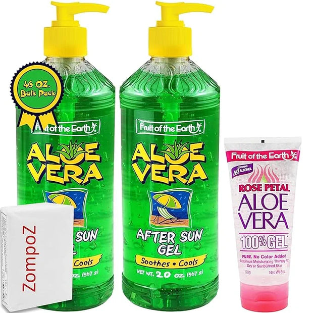 46oz Bulk Pack Fruit of the Earth Aloe Vera After Sun Gel, Set of 3, Pure Aloe Vera 100% Gel For Sunburn Relief, Includes ...