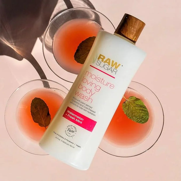 RAW SUGAR Simply Body Wash, (25 Fl Oz, Pack of 1) Bath Soap, Formulated without Sulfates & Parabens (Watermelon + Fresh Mi...