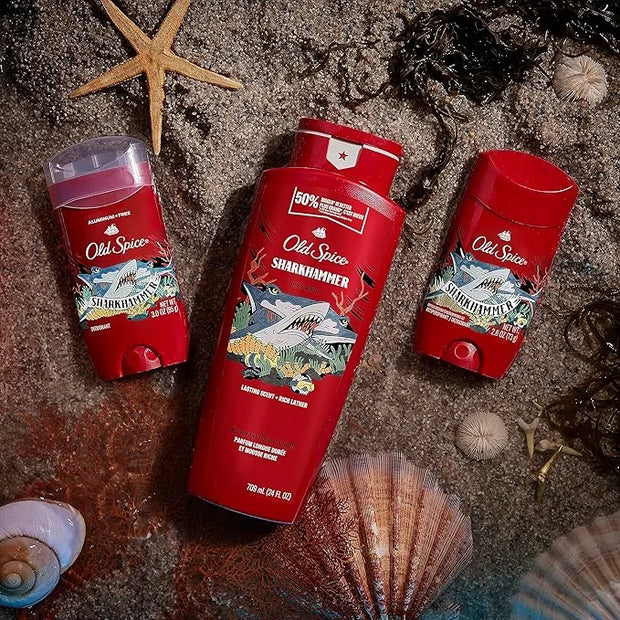 Old Spice Aluminum Free Deodorant for Men, 24/7 Odor Protection, 24/7 Freshness & Lasting Scent, Goes on Clear, Sharkhamme...