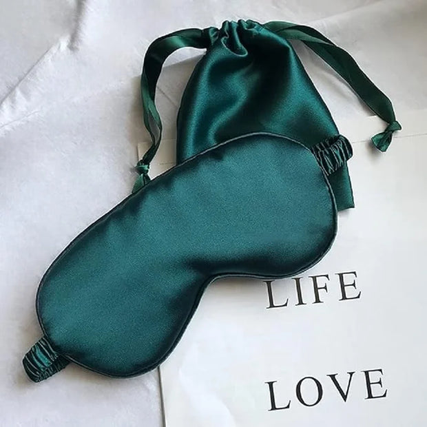Silk Satin Sleeping Eye Mask, Dark Green Sleep Eye Mask Night Blindfold for Women and Men, Soft Breathable Blackout Eyesha...