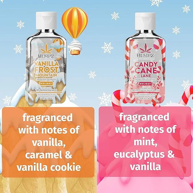 Hempz Sweet Duo Candy Cane Lane (2.25 Oz) & Vanilla Frost Mountain (2.25 Oz) Body Moisturizer Holiday Gift Set - Mini Holi...