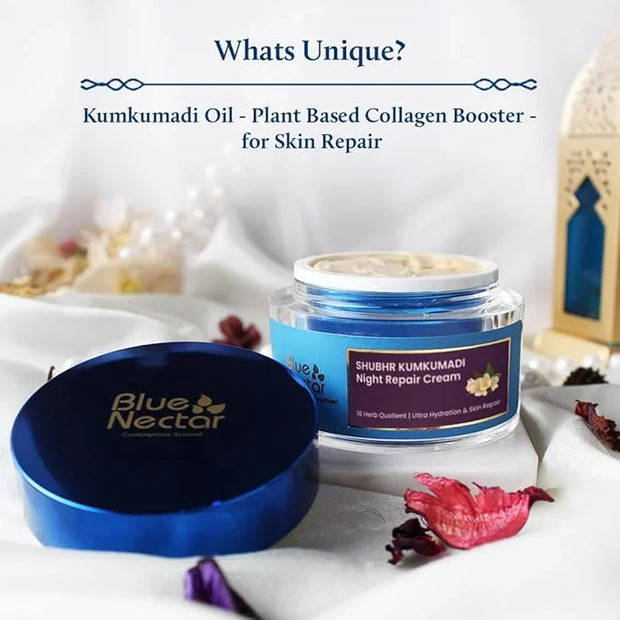 Blue Nectar Kumkumadi Night Face Cream Moisturizer with Natural Almond & Saffron | Facial Moisturizer for Skin Repair and ...