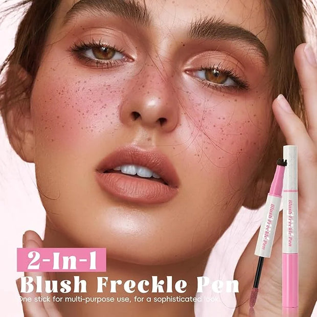 Freckle Blush Pen, 2in1 Light Brown Faux Freckle Stamp Pen Soft Pink Liquid Blush for Summer Sunkissed Makeup, Natural Lif...