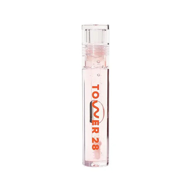 Tower 28 ShineOn Lip Jelly, CHILL, Non-Sticky, Hydrating Vegan Lip Gloss in Clear, Moisturizing Apricot and Raspberry Seed...