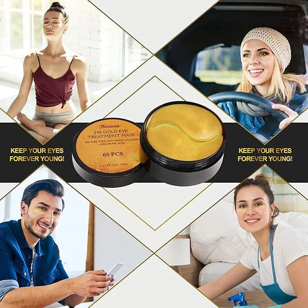 Fivewan 24k Gold Under Eye Patches - 120 Pcs Eye Mask Pure Gold Anti-Aging Collagen Hyaluronic Acid Under Eye Mask for Rem...