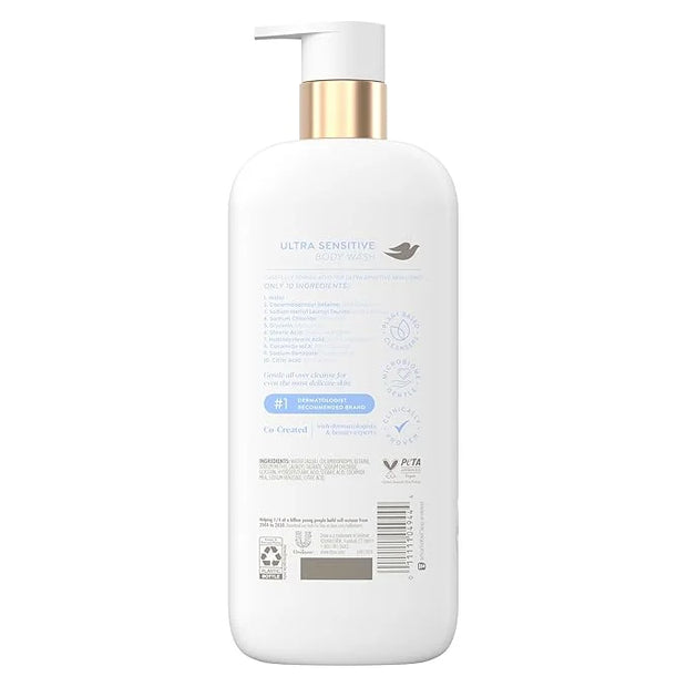 Dove Fragrance Free Body Wash Ultra Sensitive Gentle all-over cleanse 10 essential ingredients 18.5 oz - Product Image